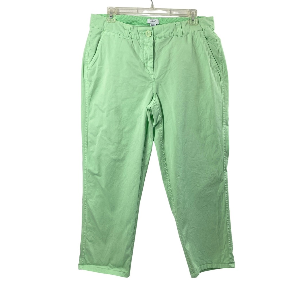 Crown & Ivy Pants Women 8 Charlotte‎ Ankle Chino Light Green Stretch Summer